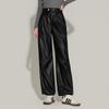 Ta Tu Petite High-Waist Elegant PU Leather Wide-Leg Pants