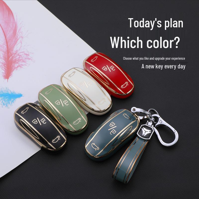 Fashionable Gold Edge TPU Key Case for Tesla Model X