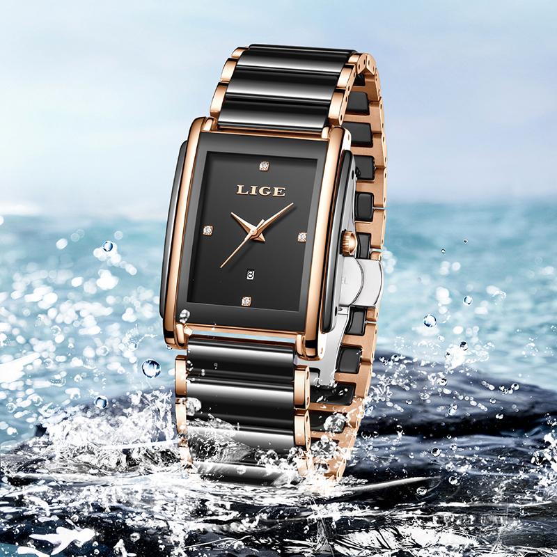 LIGE Women's Watch TOP Luxury clock Fashion business Ceramic Strap Waterproof quartz ladies watches Casual montre femme+BOX