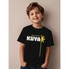 Boys Crew Neck Short Sleeve T-Shirt with KUYA Letter & Sun Pattern Print