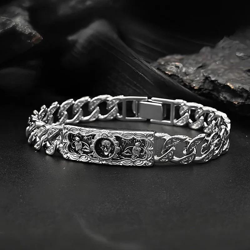 Мужской Ретро Новый Женский Резной Браслет с Узором Тан Трава Кубинский Браслет для Пары 18CM