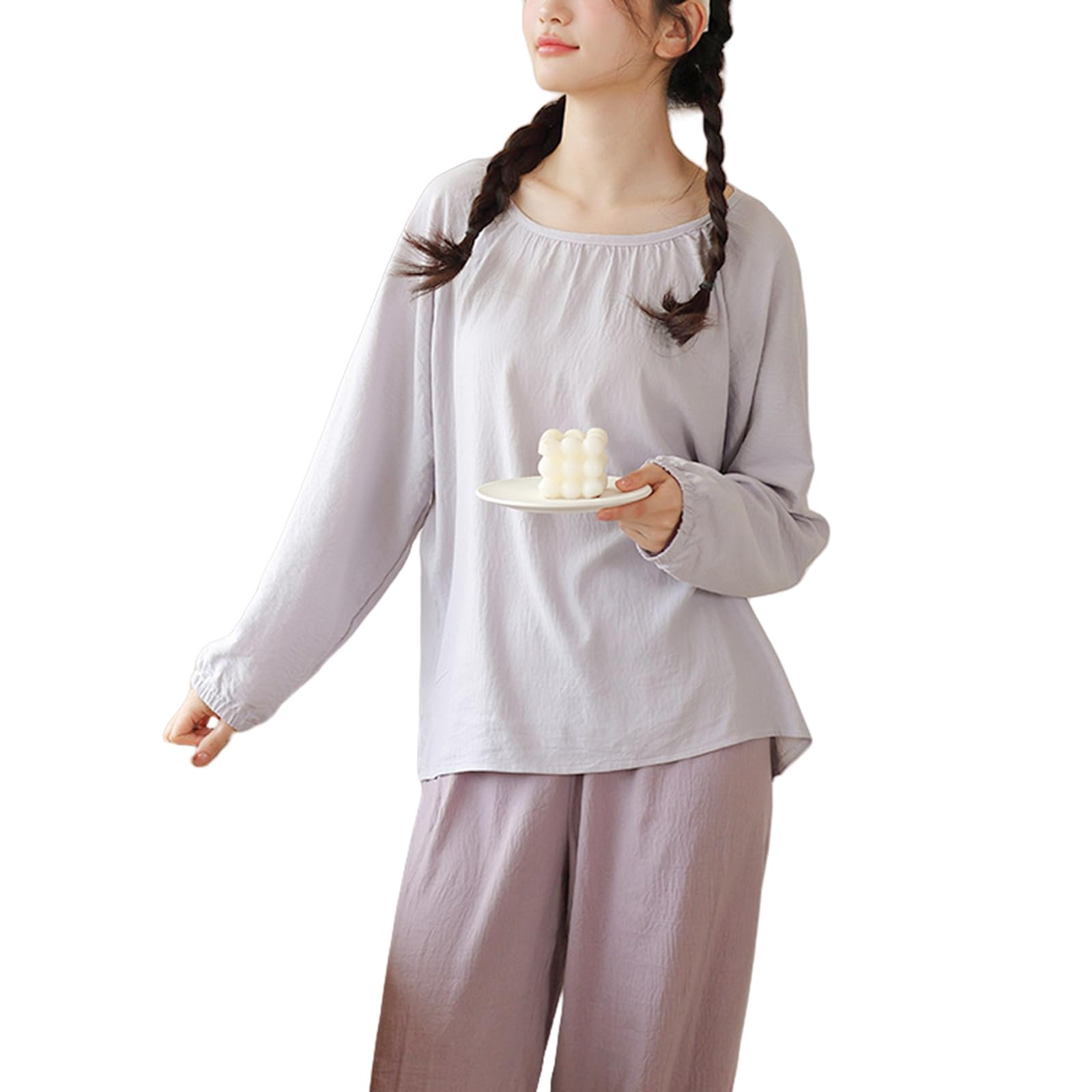 

MilaCorinna Pajama Crew Neck Solid Long Lightweight Loose Available in 4 and Fall Women s 2-Piece Set, Loungewear, Pullover, Color, Sleeves, Pants,