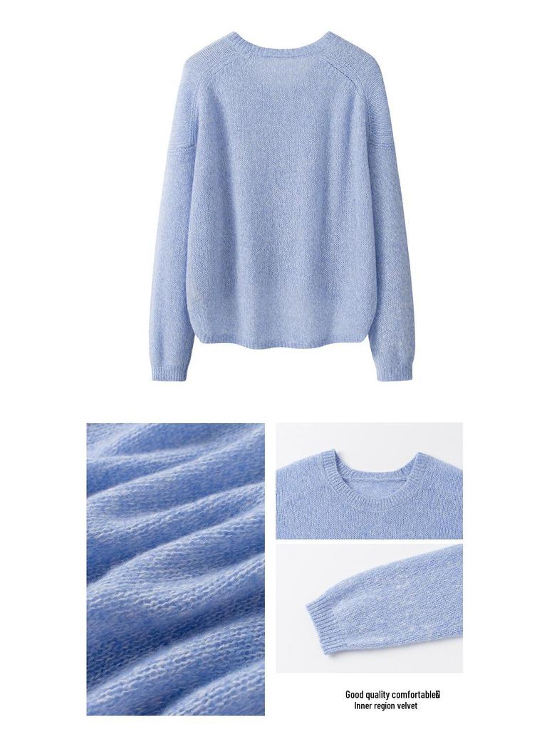 Damen Weicher Kaschmir Strickpullover - Rundhalsausschnitt, Lockere Passform, Einfarbiger Pullover für Herbst/Winter