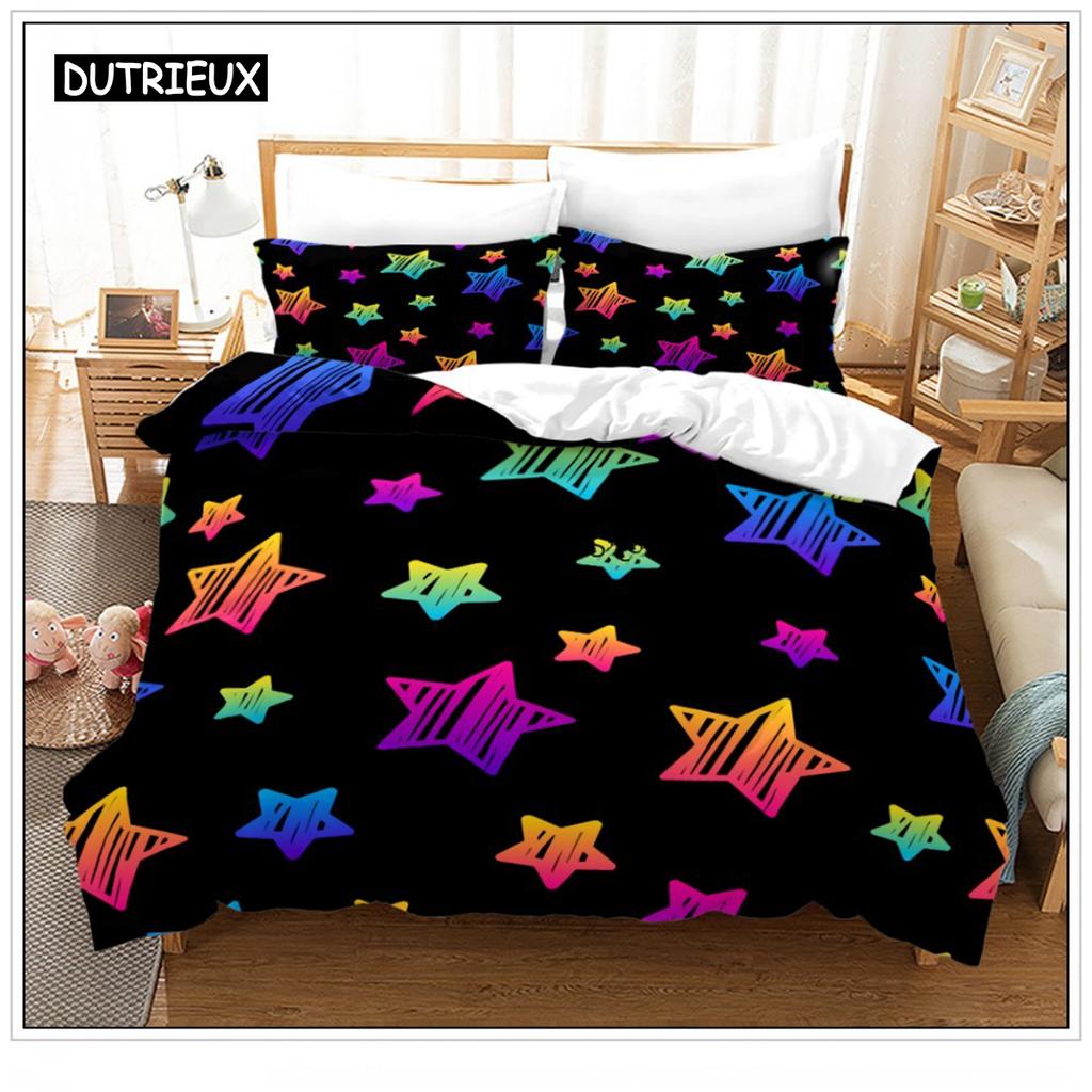 Colorful Star Sky Galaxy Bedding Set Scenery Space Duvet Cover Set Black Comforter Cover Milky Way Theme for Kids Teens Decor