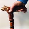 Handcrafted Tiger Head Walking Cane: Luxury Brass Wooden Stick