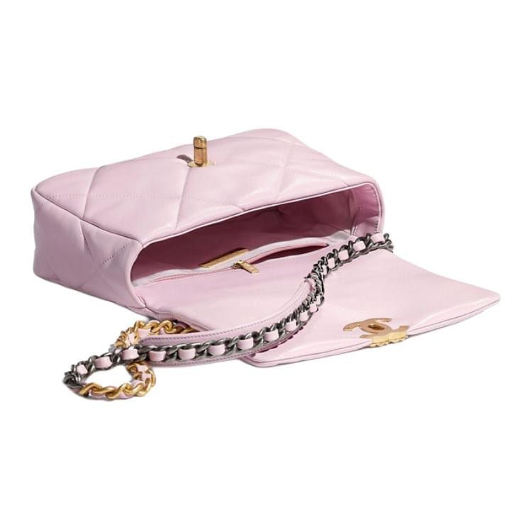 Chanel 19Bag Shiny Lambskin Gold, Silver, Rhodium Metal Flap Bag, Crossbody Bag, Shoulder Bag Women's Light Pink Red AS1160-B04852-NC022