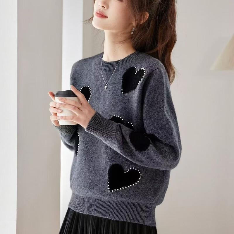 Women's Heart Pattern Knit Pullover Sweater