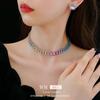 Elegant Rhinestone Square Earrings & Necklace Set – Light Luxury Clavicle Chain Jewelry for Fashionable Evening Wear