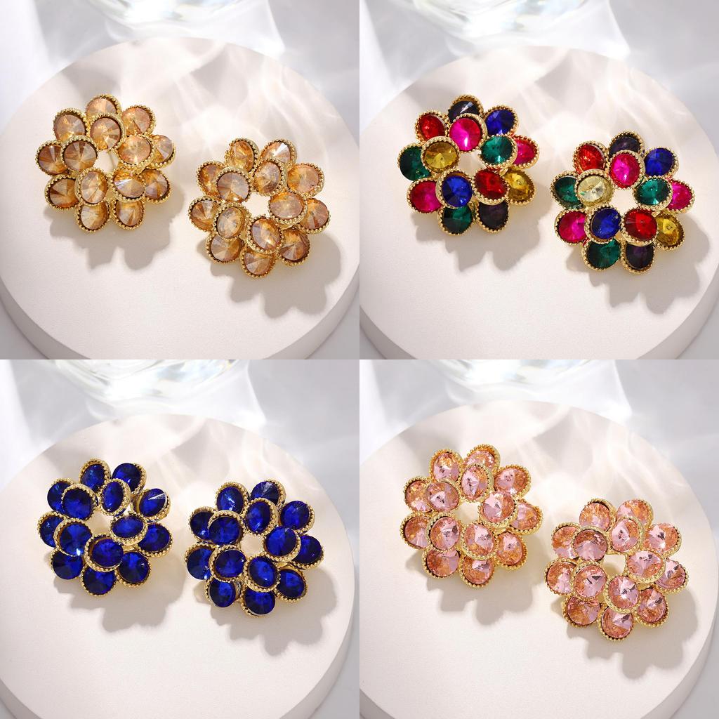 French Floral Crystal Drop Earrings With Double Layer Waterfall Design For Women