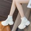 Moda Nuevo 8CM Botines de Punto Elástico Calcetín de Tela Plataforma Cuña Tobillo Slip on Primavera Otoño Moda Mujer Zapatos Bling de Pedrería