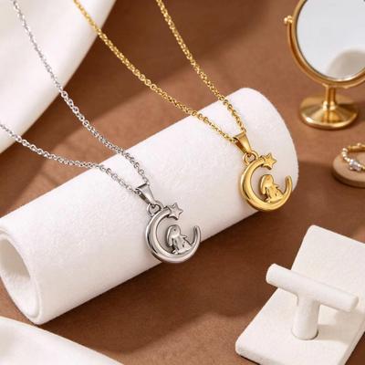 Star Moon Penguin Pendant Necklace In Gold, Silver, Titanium Steel - Cute Cartoon Clavicle Chain