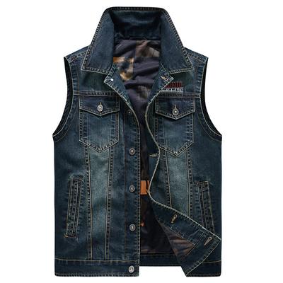 Men's Denim Vest with A Lapel Collar and Multiple Pockets, Casual Korean Denim Jacket, Vest, and Men's Jacket