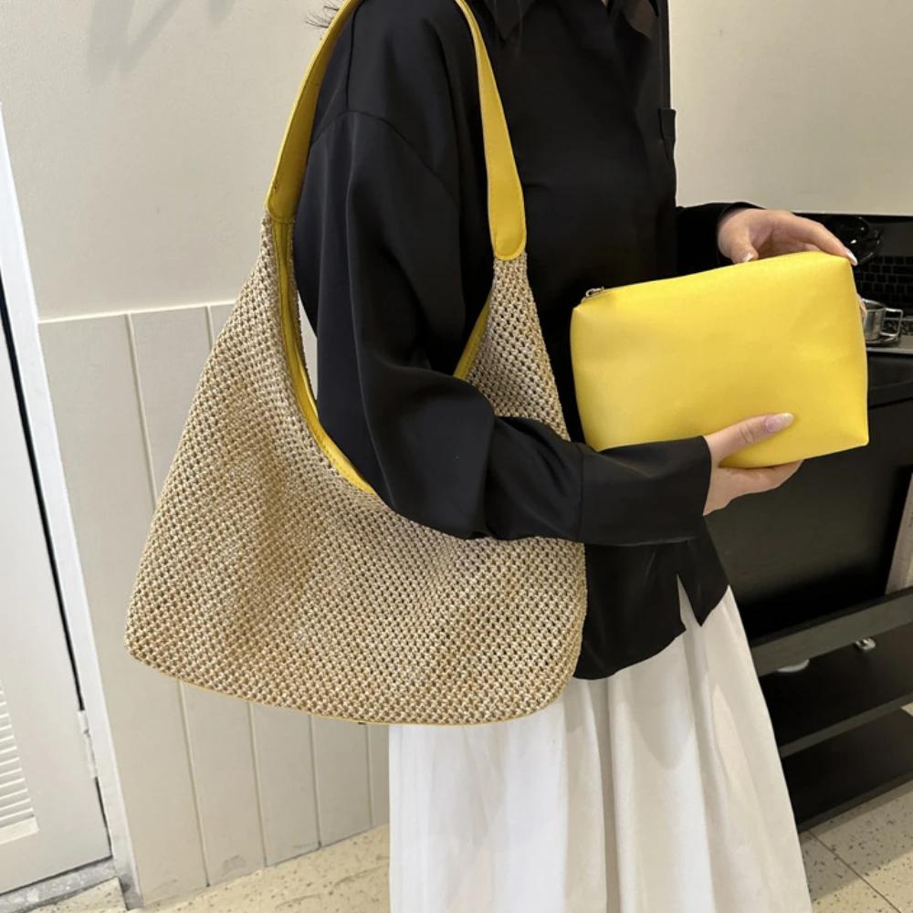 Casual Beach Summer Popular Woven Mother-in-law Bag Fashionable One-shoulder Seaside Travel Beach Straw Bag Women Handbags