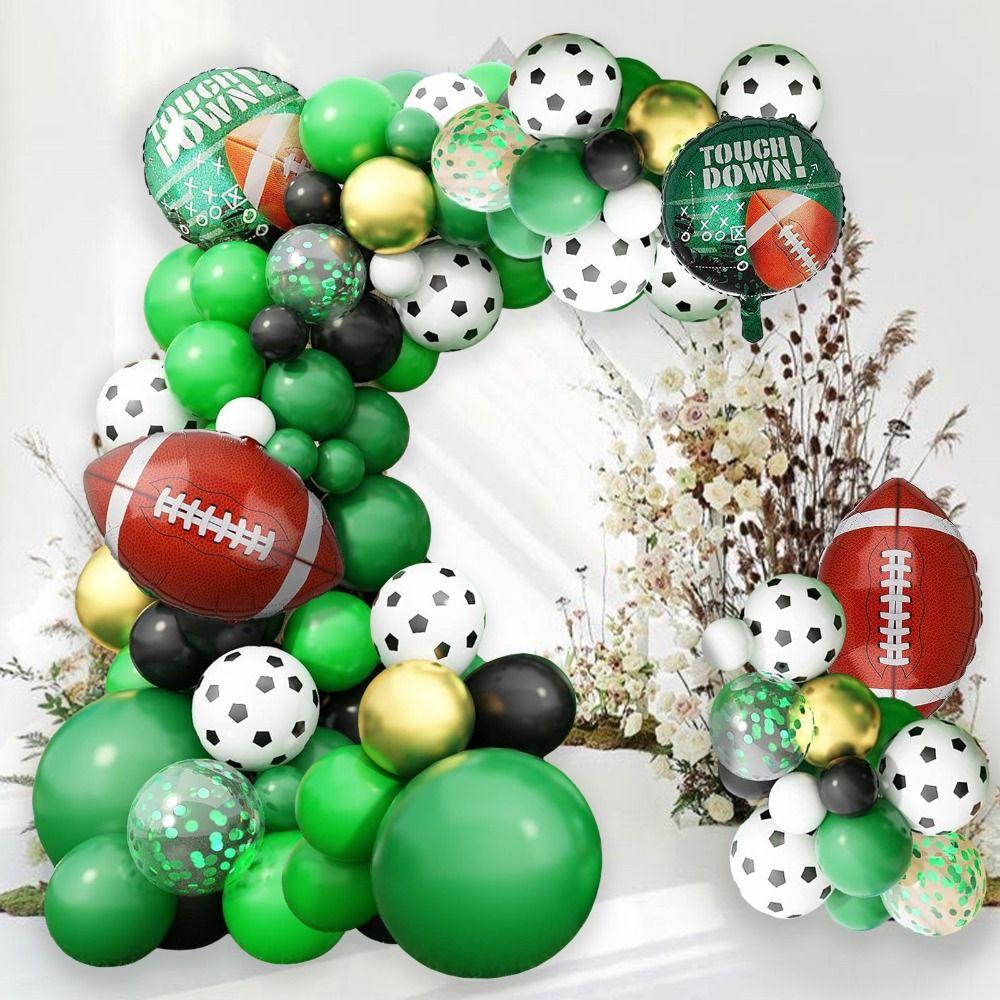 Birthday Green Football Latex Foil Balloon Arch Black Football Party Boys