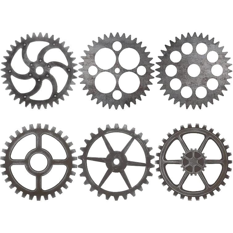 Wooden Industrial Steampunk Style Gear Wheel Wall Decoration 10 Inch Vintage Wooden Gear Combination Farmhouse Hanging Wall Decor for Home Wall Bar