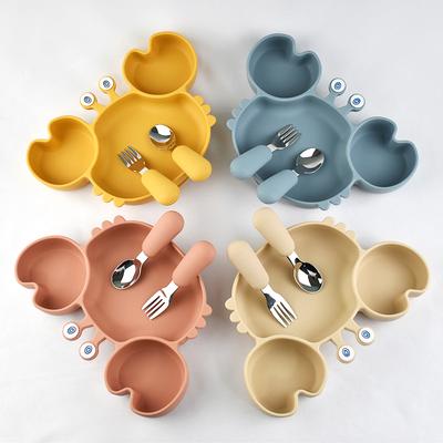 3Pcs/Set Baby Safe Silicone Dining Plate Food Feeding With Spoon Fork Cartoon Children Dishes Prevent Tipping Over And BPA Free