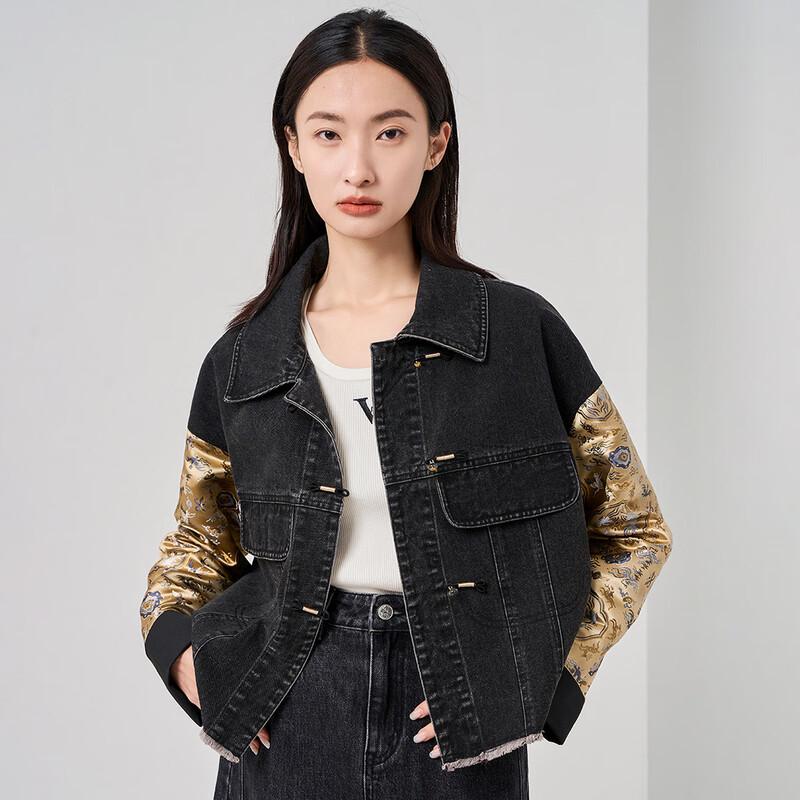 

Женская куртка Iveni из денима пэчворк с лацканами и длинными рукавами S