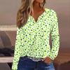 Women's Fashion Casual Printed V-neck Long Sleeve Button Up T-shirt Top