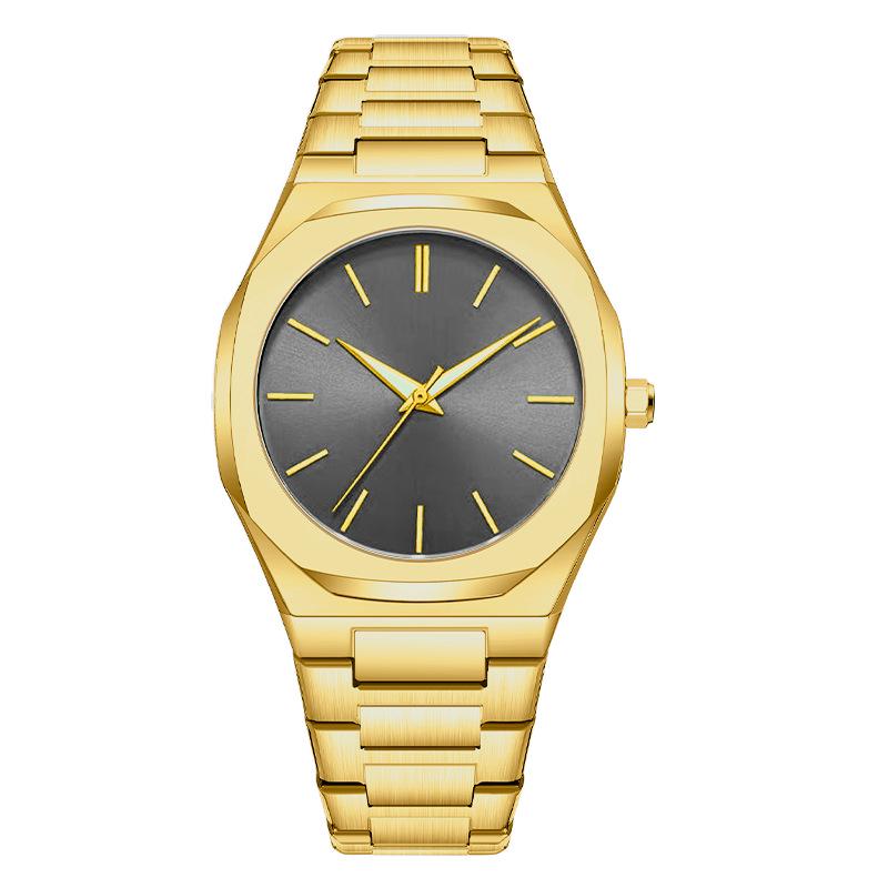 High-End Men's Quartz Watch with Large Dial and Steel Band, featuring Arabic Numerals.