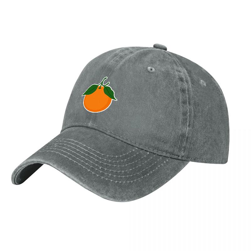 Orange Embroidered Washed Canvas Baseball Cap Classic Adjustable Dad Hat with Fruity Design for Casual Outdoor Wear