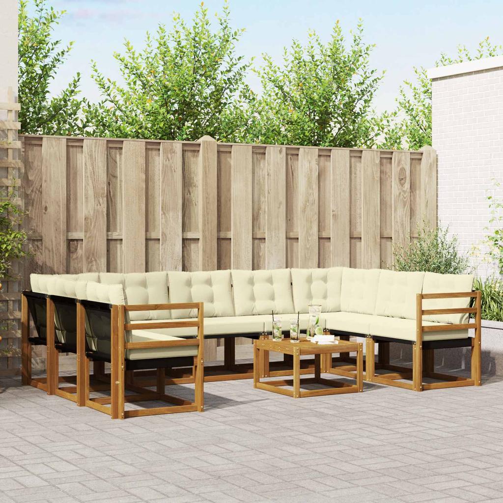 Outdoor Sofa Set 10 pcs Natural and Cream Solid Acacia Wood