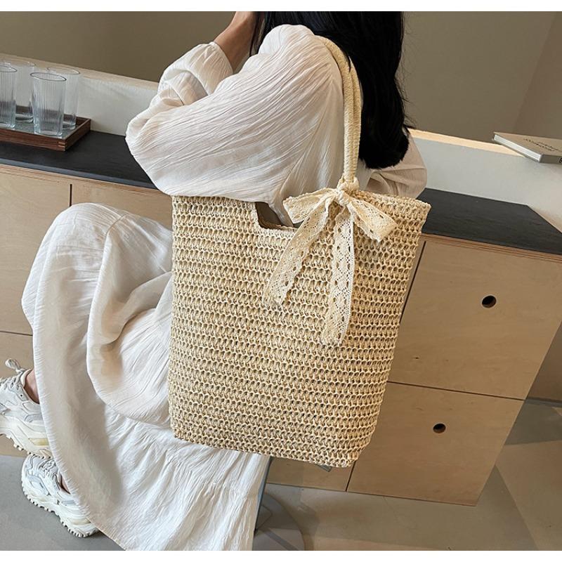 Seaside beach bag women's spring new fashionable large-capacity shoulder bucket bag casual woven bag