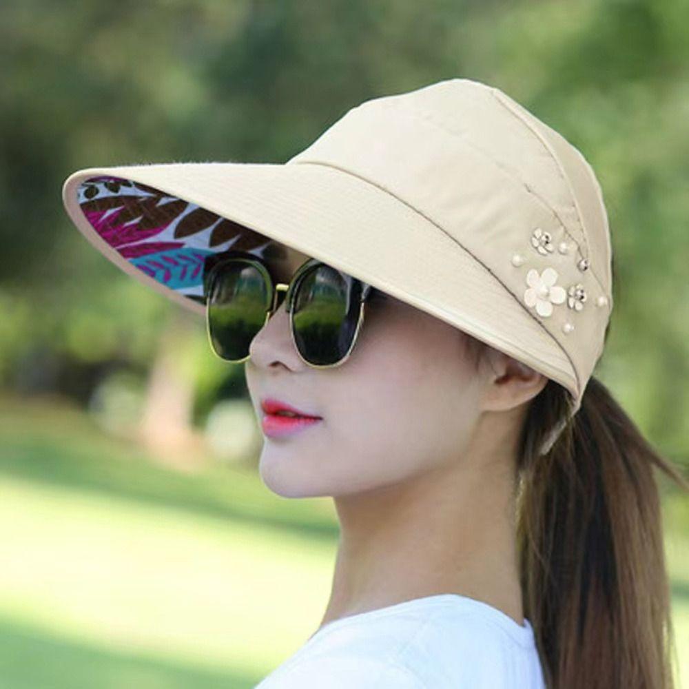 Wide Brim Summer Ponytail Cap UV Protection Beach Visor Cap Portable Women Sun Hat  Outdoor
