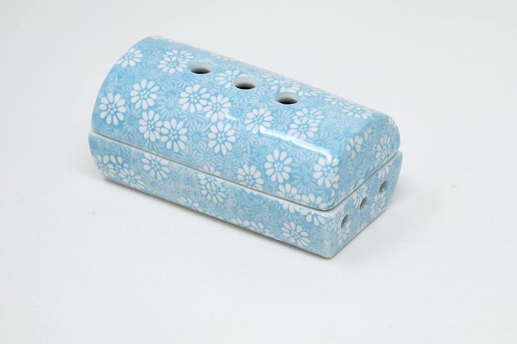 Horizontal Cylindrical Incense Burner, for Laying Incense Sticks, Made In Japan by Mino Ware, Light Blue, for Yoga, Meditation, Mindfulness, and