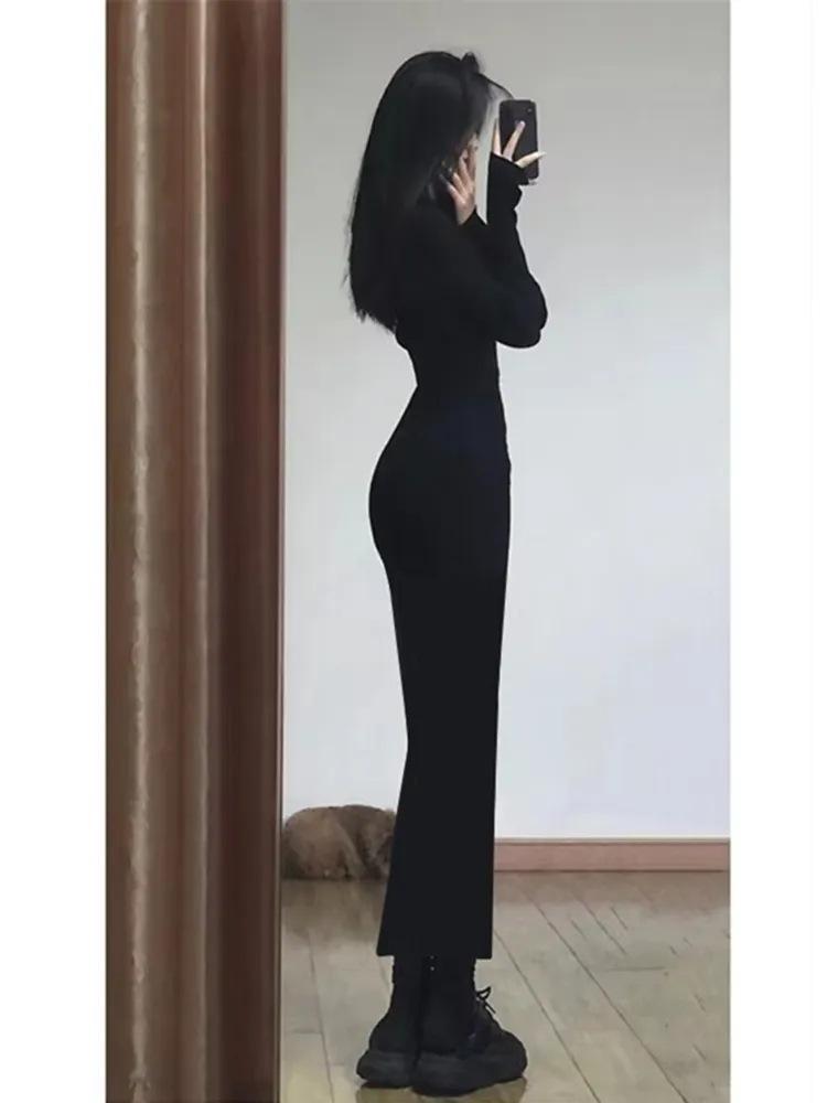 Temperament high-end long-sleeved dress women's autumn and winter clothing new high-waisted and thin pure desire sexy spice girl knee-length dress