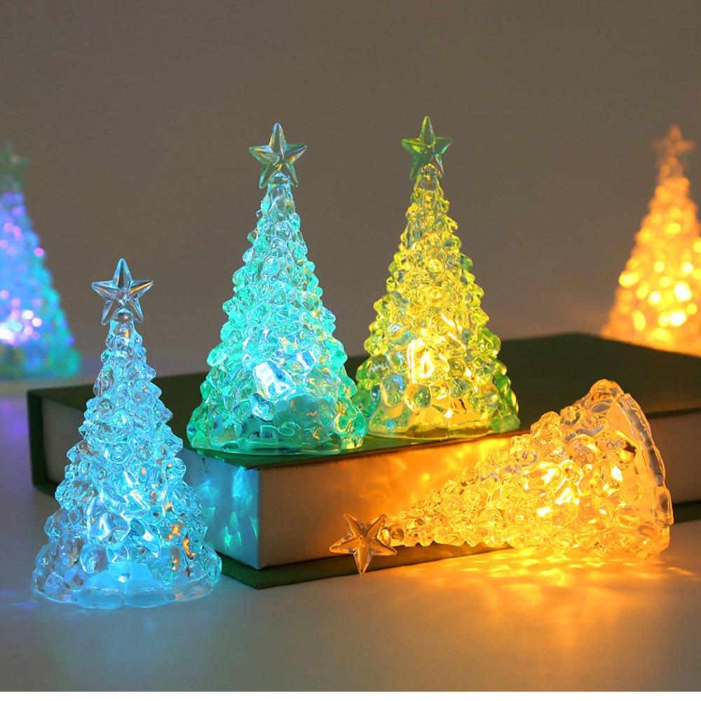 Luminous Christmas Tree Crystal Lamp Transparent Xms Eve Candle Lights Desktop Props