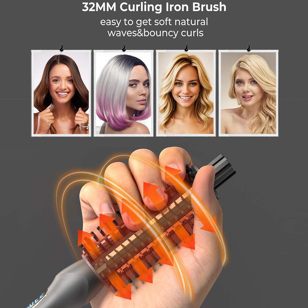 3-In-1 Hair Curler Straightener Anti-Scald Curling Iron Brush Ceramic Ionic Hair Heated Round Brush Electric Curling Wand