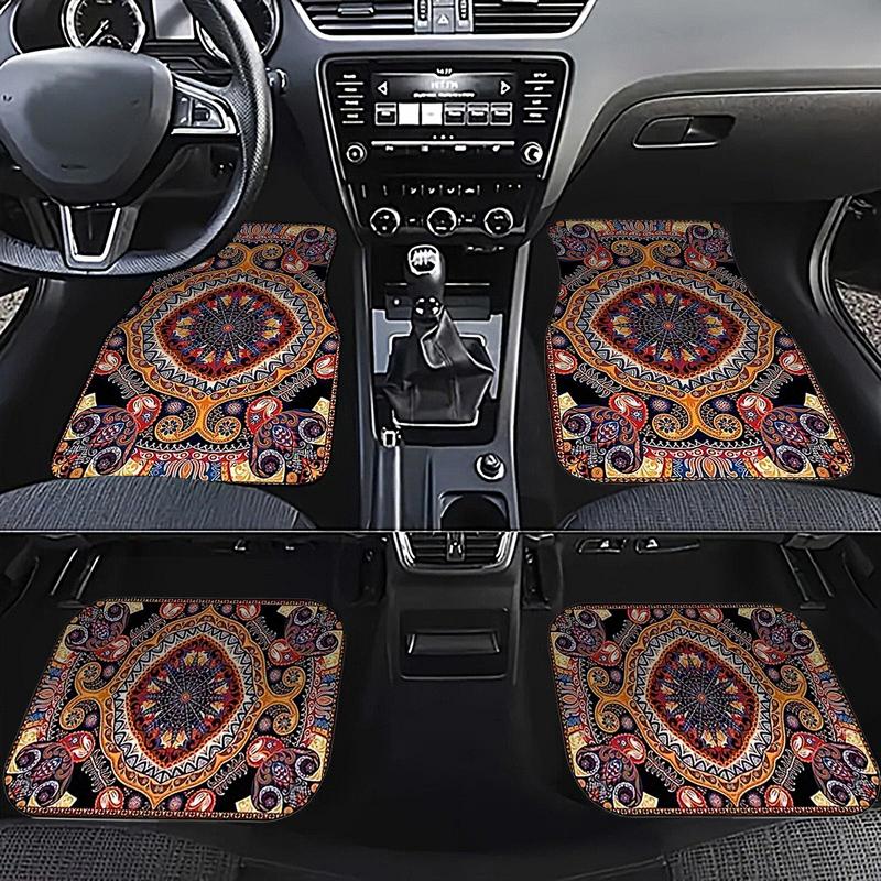 Turkish Persian Style Carpet Car Floor Mats European Ethnic Boho Car Floor Mats Pad 4Pcs Front And Rear Mats Set Car Accessories