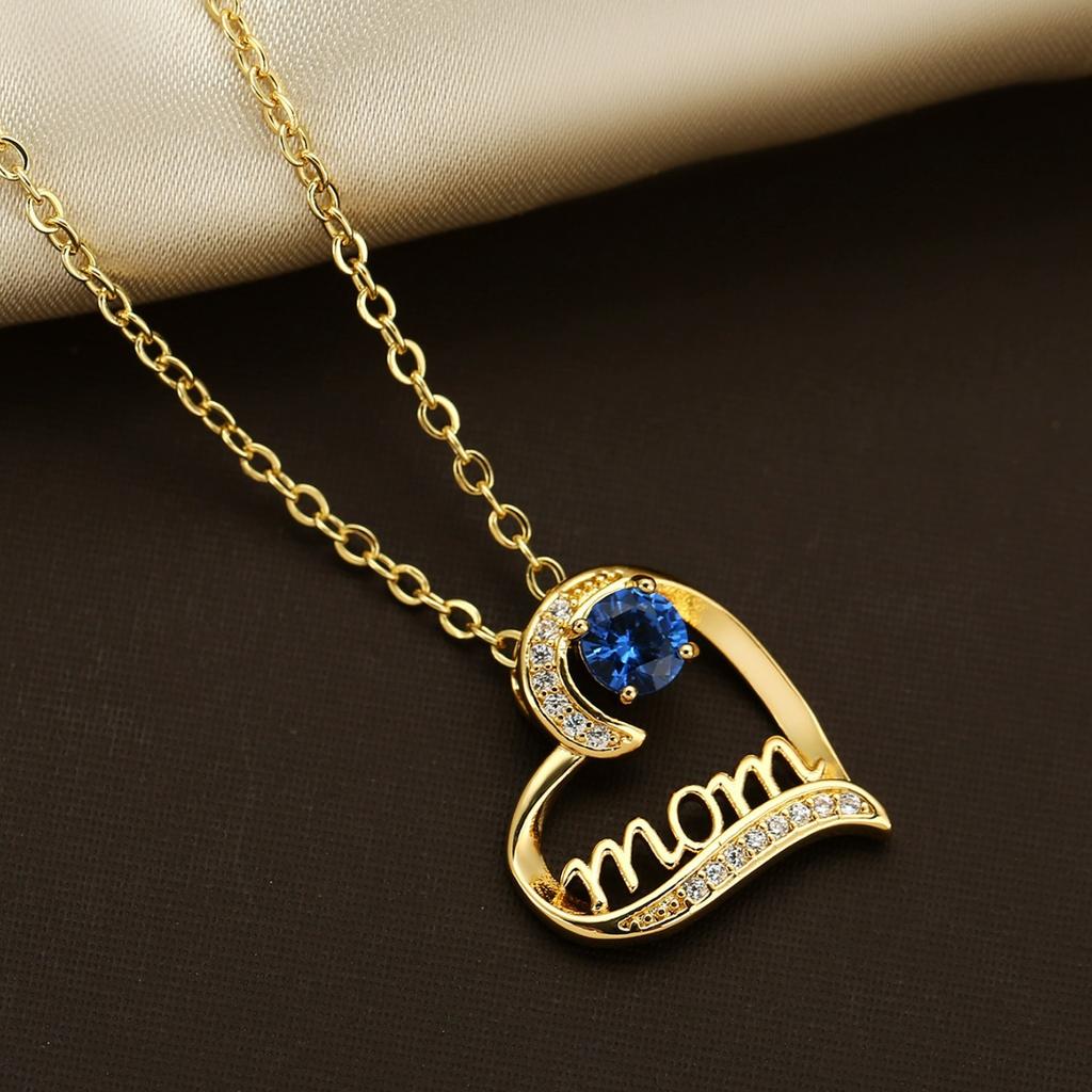 Gold Tone Multi Zircon Heart Pendant Necklace Elegant Versatile Gift For Mom On Mothers Day