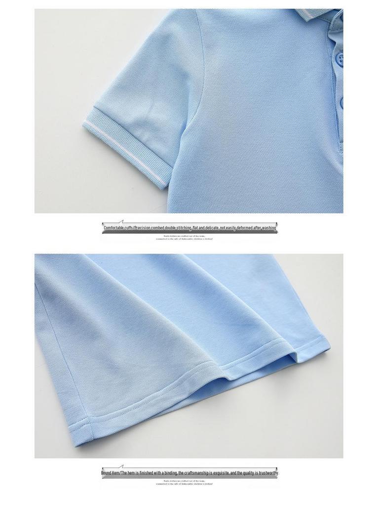 Children's Summer Polo Shirt, Short-Sleeved Pique Cotton, Turn-Down Collar, School Uniform, Boys & Girls' Clothing