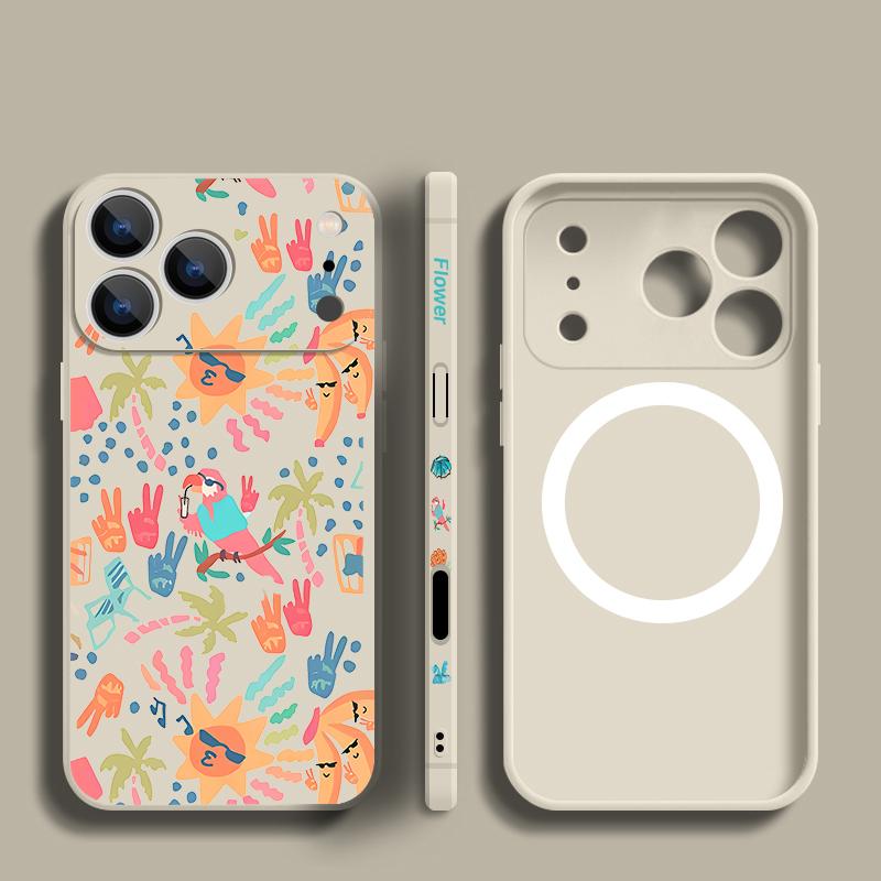Colorful Cartoon Pattern Case For iPhone 17 Pro Max Magnetic For Magsafe Silicone Cover For iPhone 16 Pro Max Funda iPhone 15 14 13 12 11 16E Air