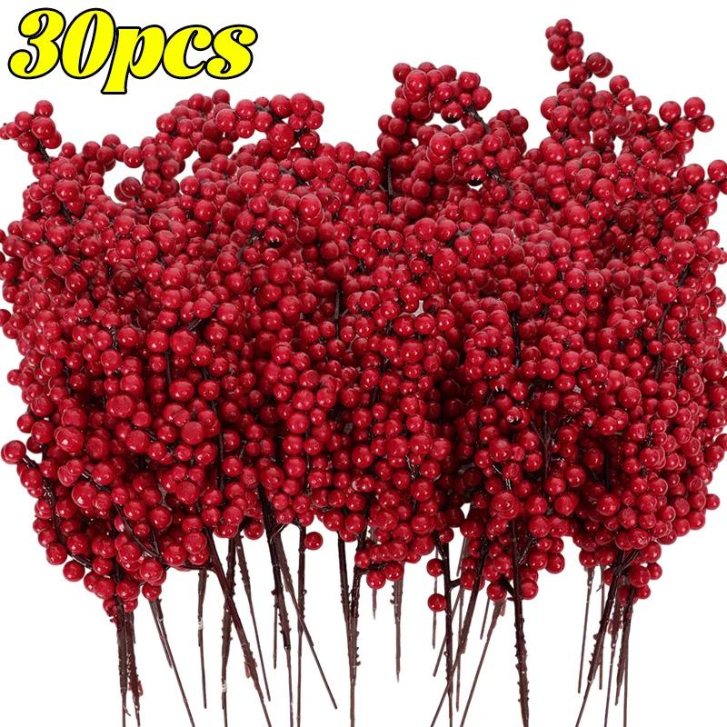 Simulation Christmas Berries Branches Artificial Plant Red Holly Berry Stem Ornaments Xmas Tree DIY Wreath Flowers Party Decor
