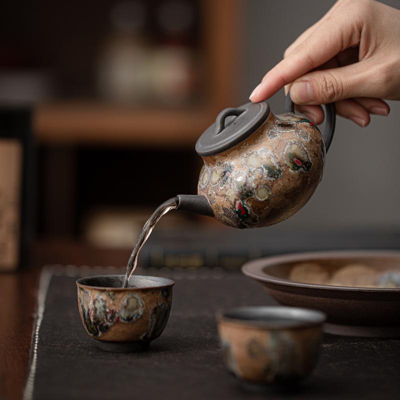 Retro Zen beeswax glaze tea set raw ore coarse pottery old rock mud teapot household high-end brewing teapot single pot