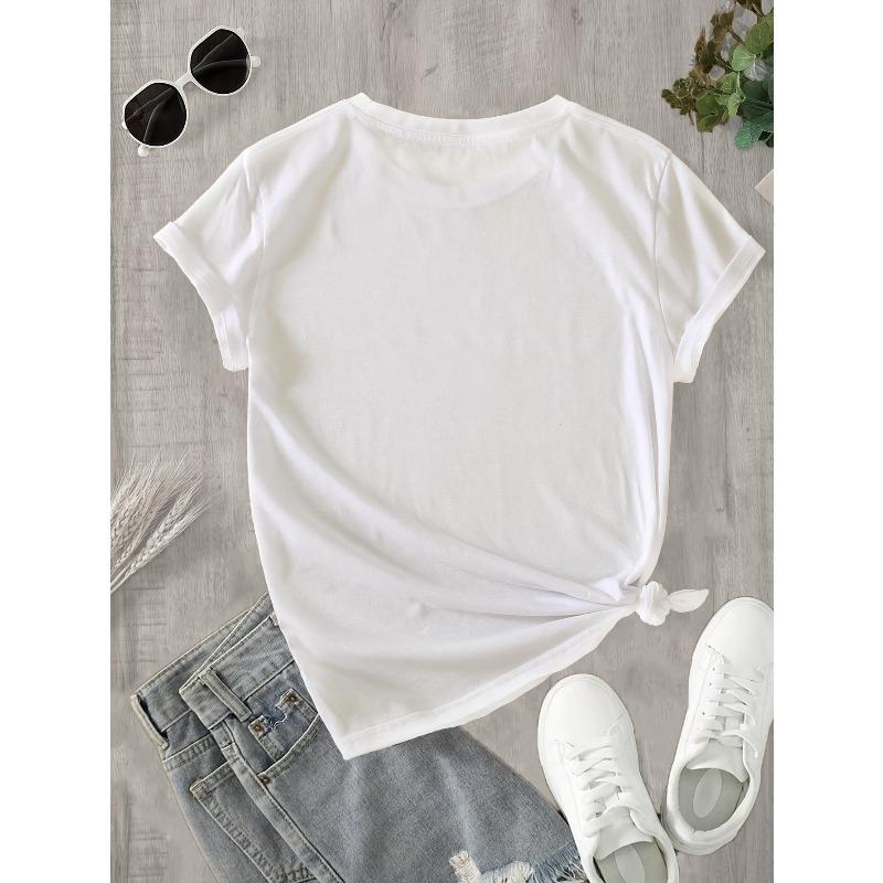 European Size Women's Butterfly Print T-Shirt - Casual Short Sleeve Top with Blue Floral Bow Design, Breathable Summer Tee