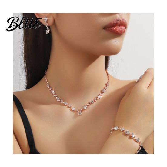 Braut-Halsketten-Ohrring-Set 3 Teile/Set Damenschmuck Strass-Choker