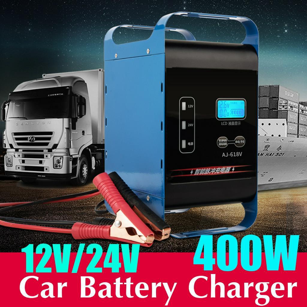 400W 12V/24V Car Battery Charger Intelligent Automatic Pulse Repair Lead acid Battery LCD Display Smart Automobile Motorcycle Charger