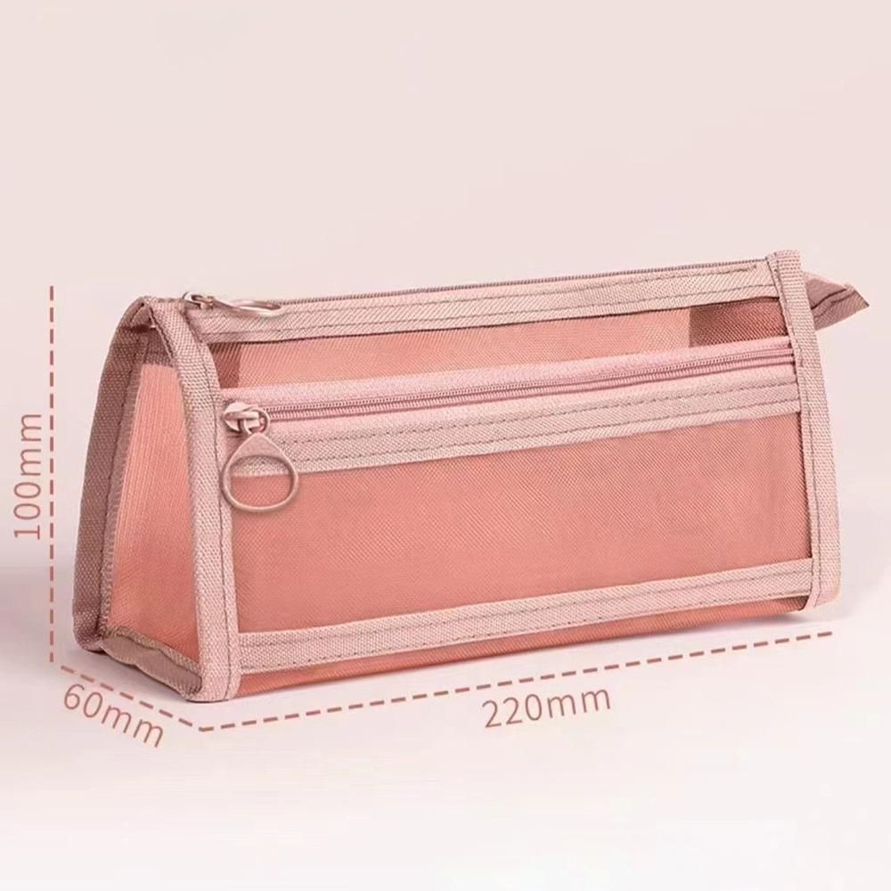 Transparent Pen Bag Mesh Stationery Organizer Portable Pencil Case School Office