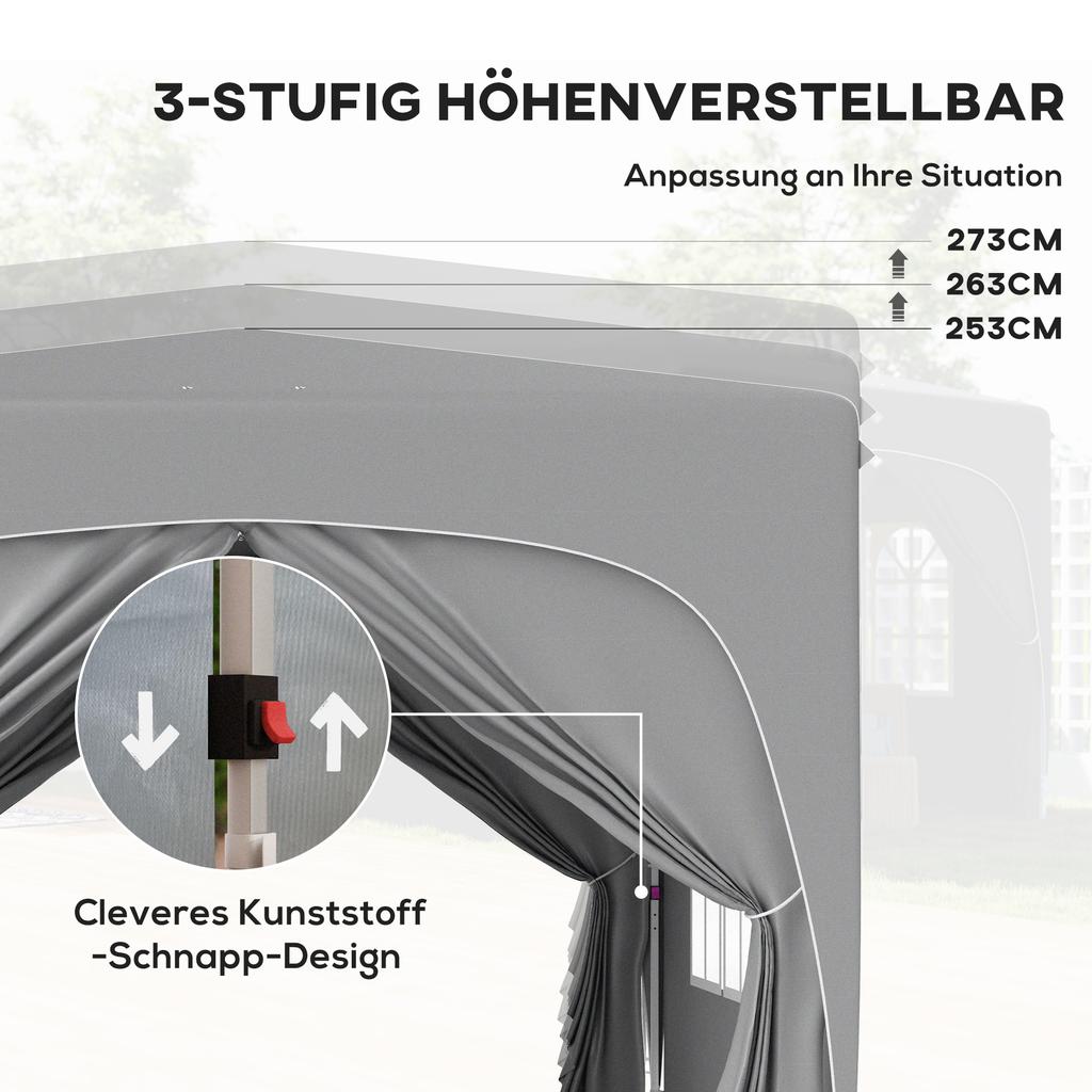 3 X 3m Pop-Up Gazebo Shelter, with Accessories - Light Grey