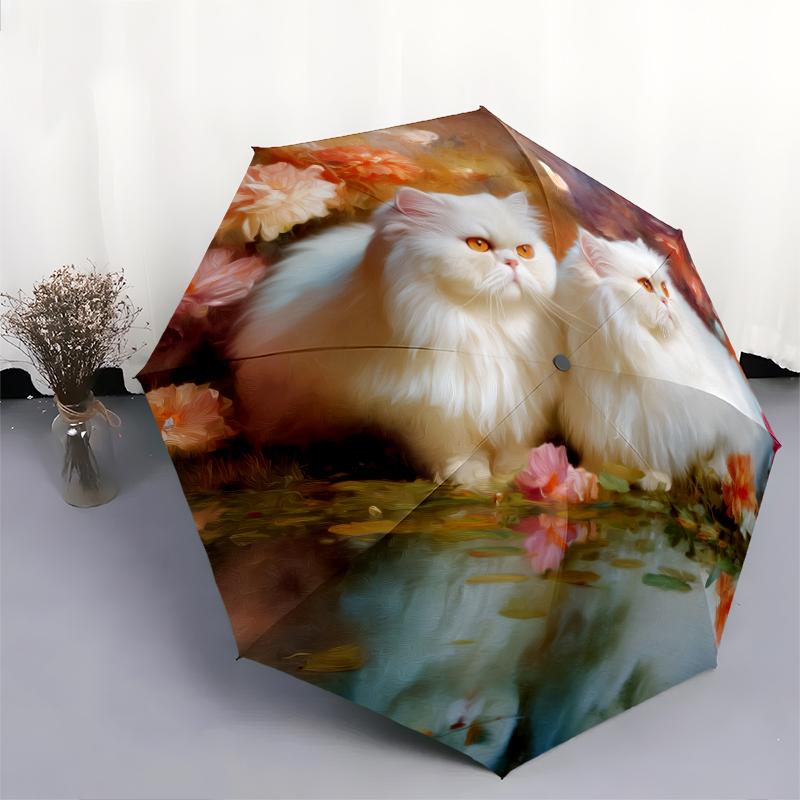 Muster mit zwei persischen Katzen, automatischer Klappschirm, tragbares und faltbares Design, 8 Schirmstäbe, ein Weihnachts- oder Geburtstagsgeschenk.