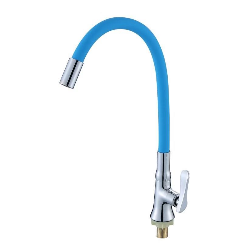 TLXT Wall-Mounted Single Cold Kitchen Faucet with Blue Silicone Hose