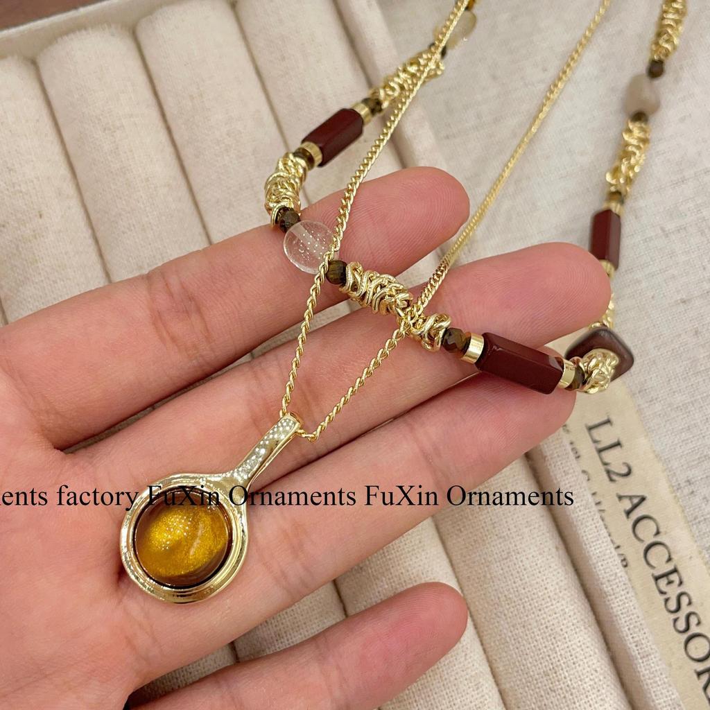 2024 Fashion Tiger Eye Stone & Metal Beaded Necklace - Chinese Style Clavicle Jewelry for Women