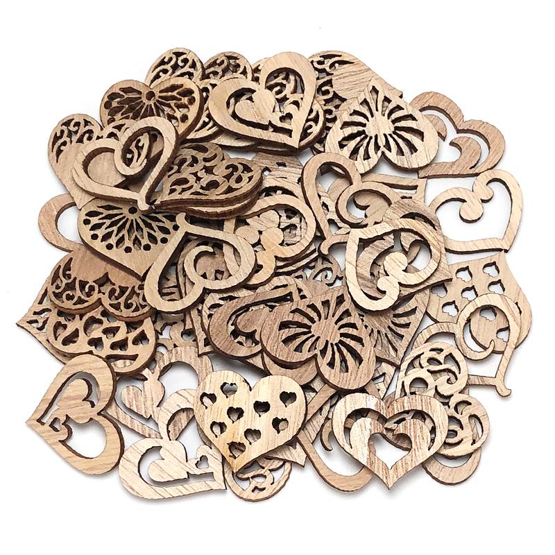 50PCS Love Heart Wood Pendant Wedding Wooden Ornament Birthday Party Decoration Valentine's Gifts Home Decor Crafts