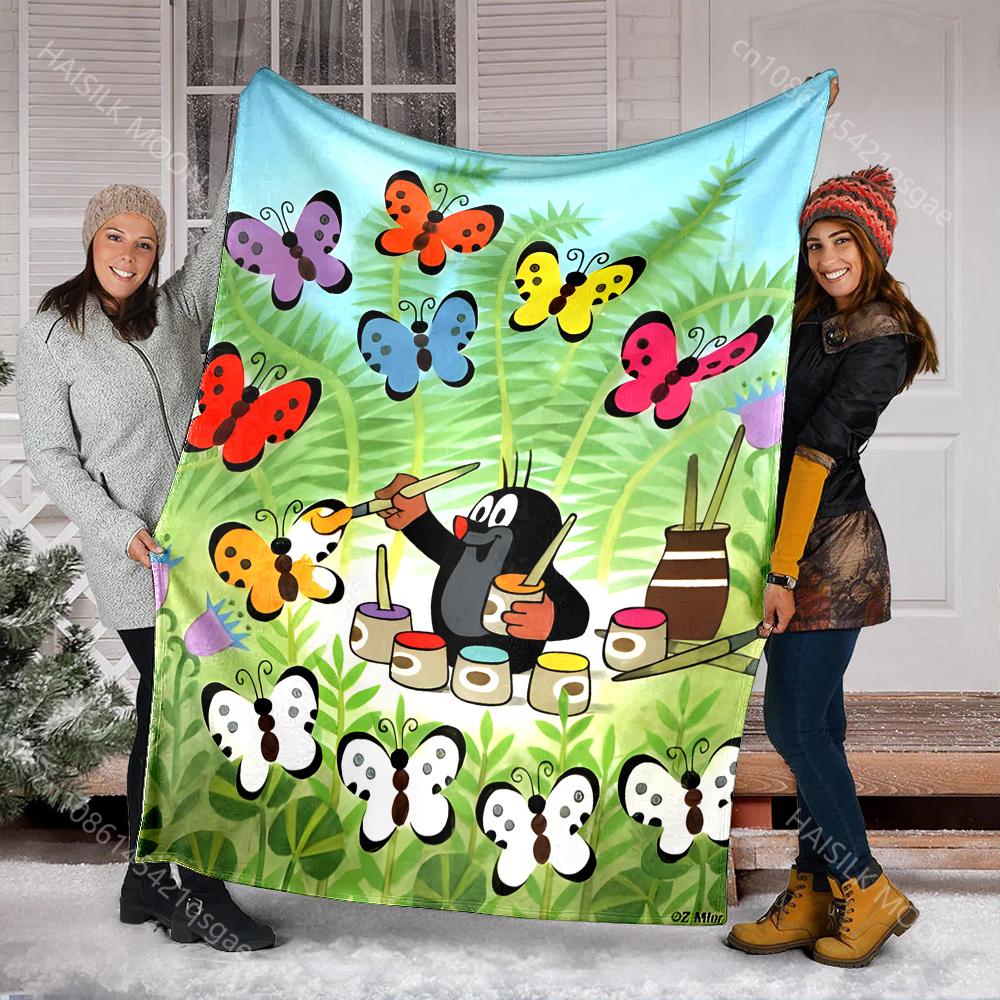 Classic Cartoon Little Mole Print Blanket Warm Soft and Comfortable Home Travel Blanket Sofa Bedding Camping RV Blanket for Gift