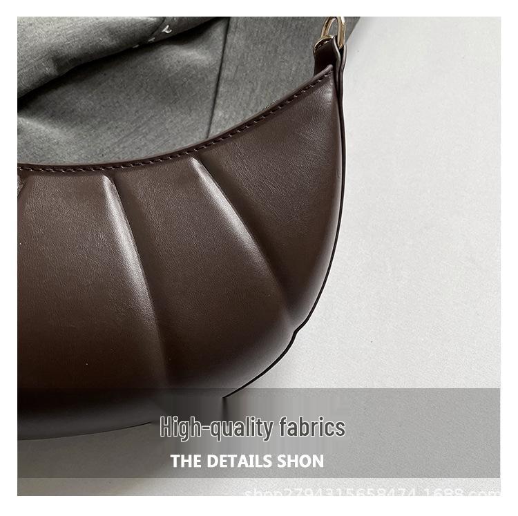 Solid Color Croissant Casual Embossed Shoulder Bag - 2025 Trend Autumn/Winter Fashion