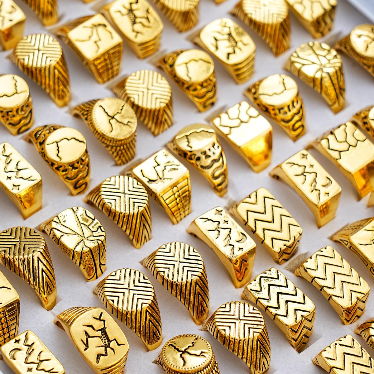 10Pcs Men s cracked ring with broken texture alloy jewelry piece, vintage ring