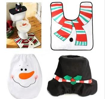 New 3pcs Santa Claus Toilet Cover With Foot Pad And Water Tank Cover+Tissue Cover Toilet Decoration Set Bathroom Decoration